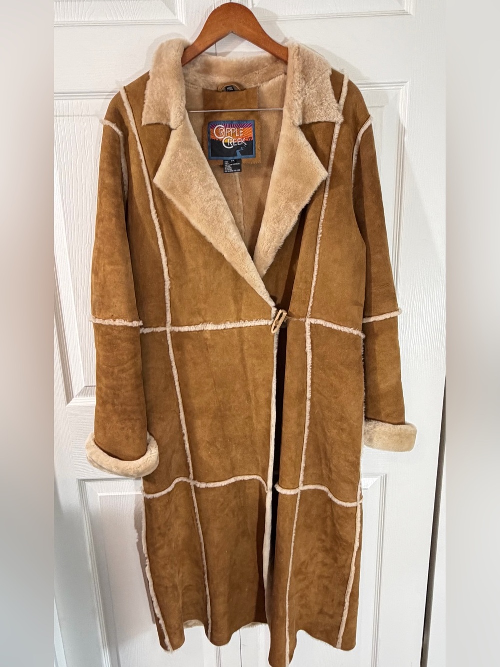 Cripple Creek Lamb Shearling Leather Long Coat Brown Women’s M Penny Lane Trench
